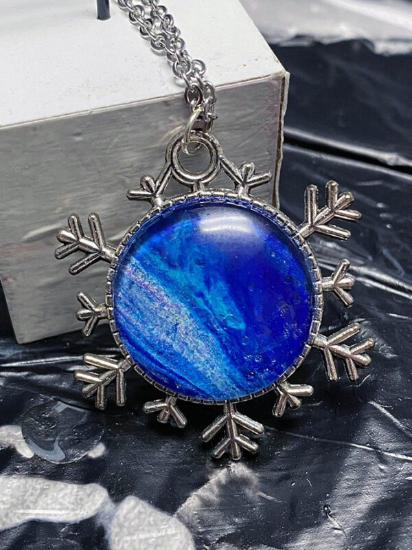 Fluid Art Necklace - Snowflake - Dark Blue