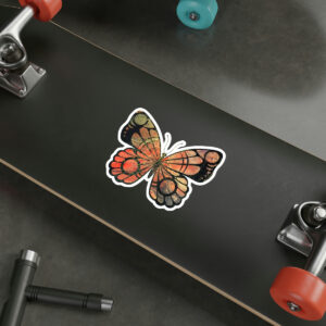 Red Butterfly with Multi-Hued Black Fluid Art Outline